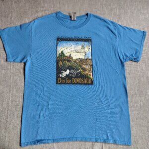 Montana State Parks Dinosaur T-Shirt Woodcut by Claire Emory Makoshika Large